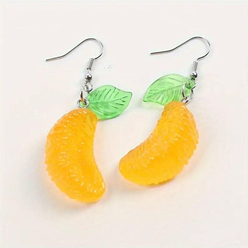 1pair Orange Slice Resin Drop Dangle‎ Earrings Creative Fruit Pendant Earrings - Picture 7 of 10